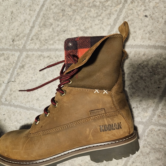 Kodiak BRALORNE leather boots plaid tan sz 7 waterproof winter cabincore hiking - Picture 5 of 14